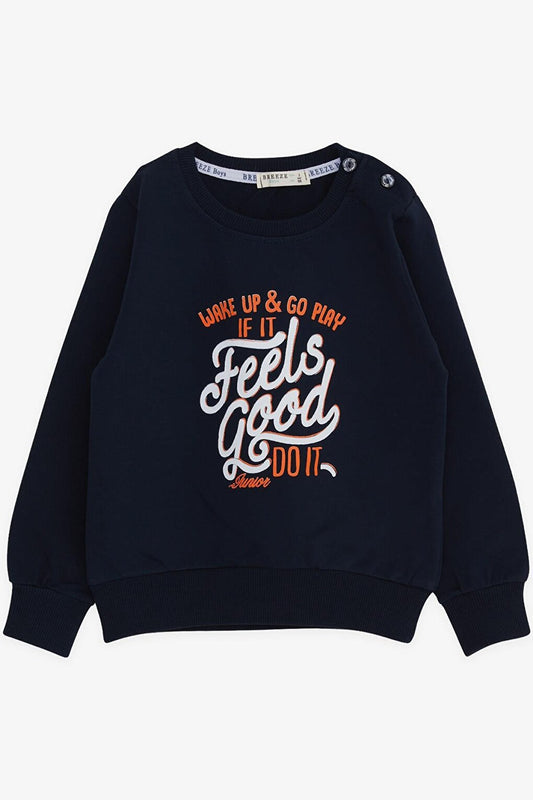 Boy's Sweatshirt Text Printed Navy Blue (Age 2-3)