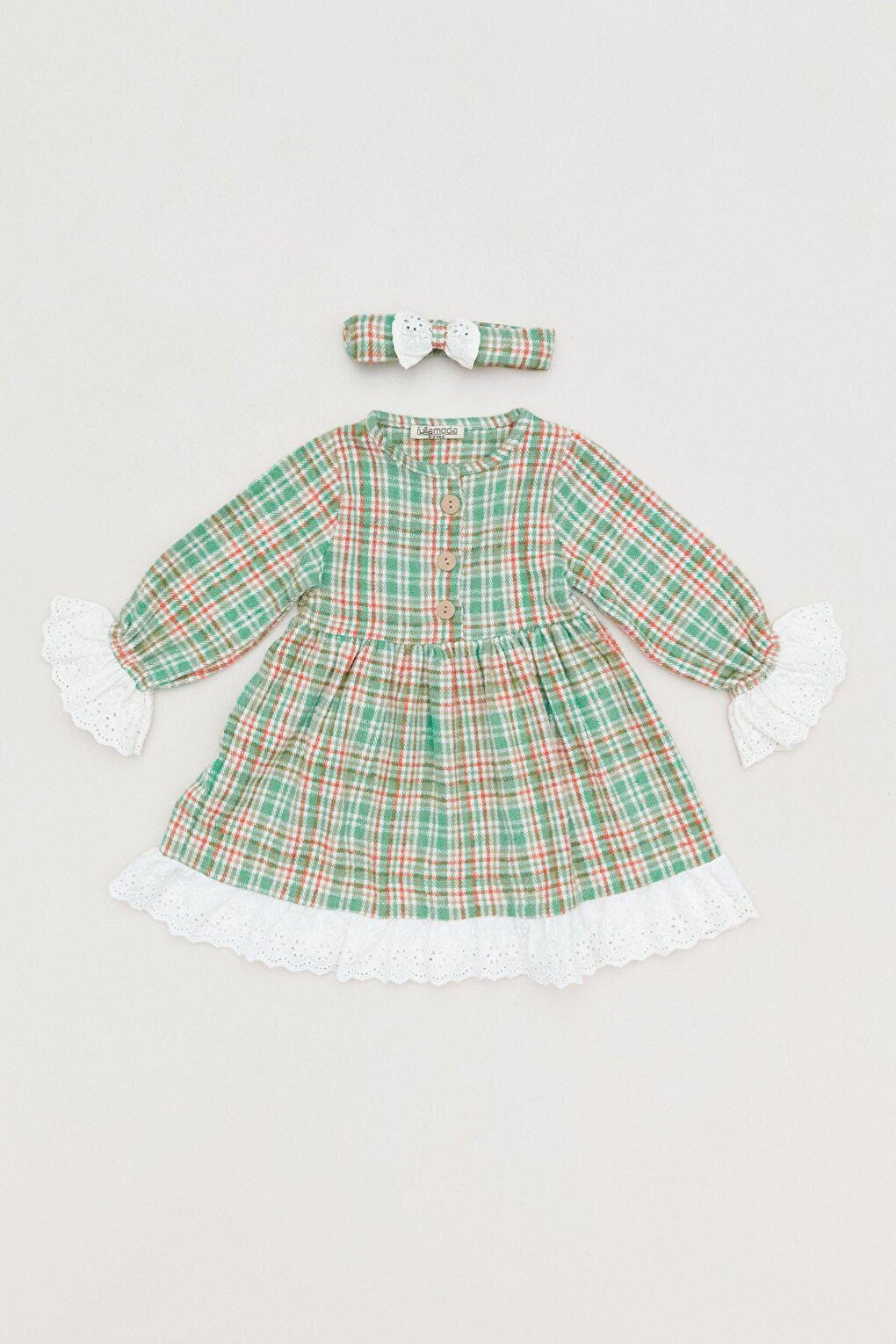 Plaid Patterned Bandana Girl's Dress