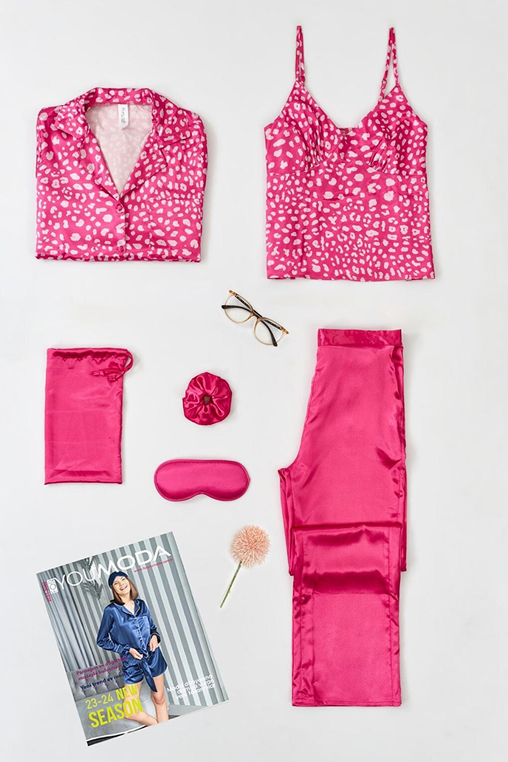 6-Piece Leopard Printed Fuchsia Pajama Set