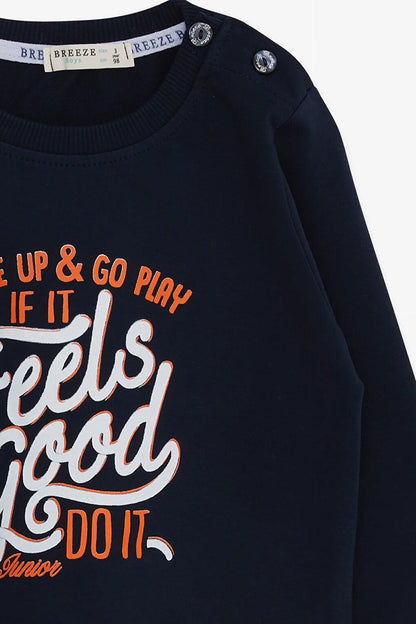 Boy's Sweatshirt Text Printed Navy Blue (Age 2-3)