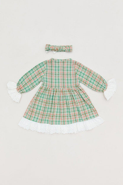 Plaid Patterned Bandana Girl's Dress