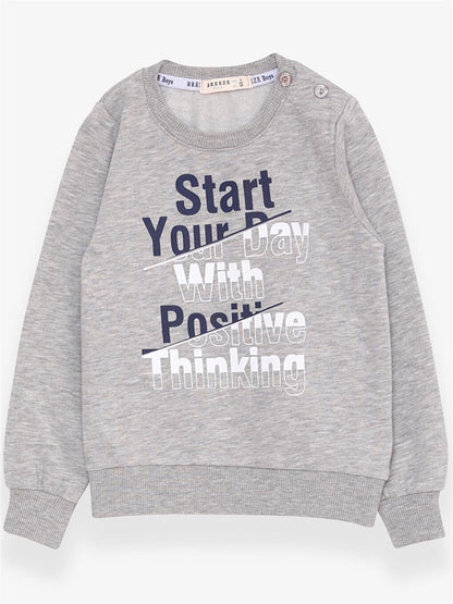 Boy's Sweatshirt Text Printed Gray Melange (Age 2-6)