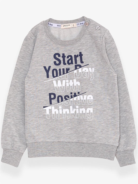 Boy's Sweatshirt Text Printed Gray Melange (Age 2-6)