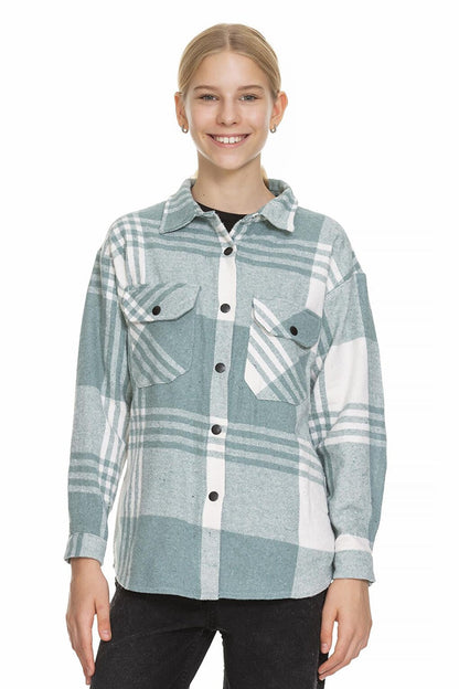 Girl's Pleated Back Plaid Shirt 9-14 Years Lx170