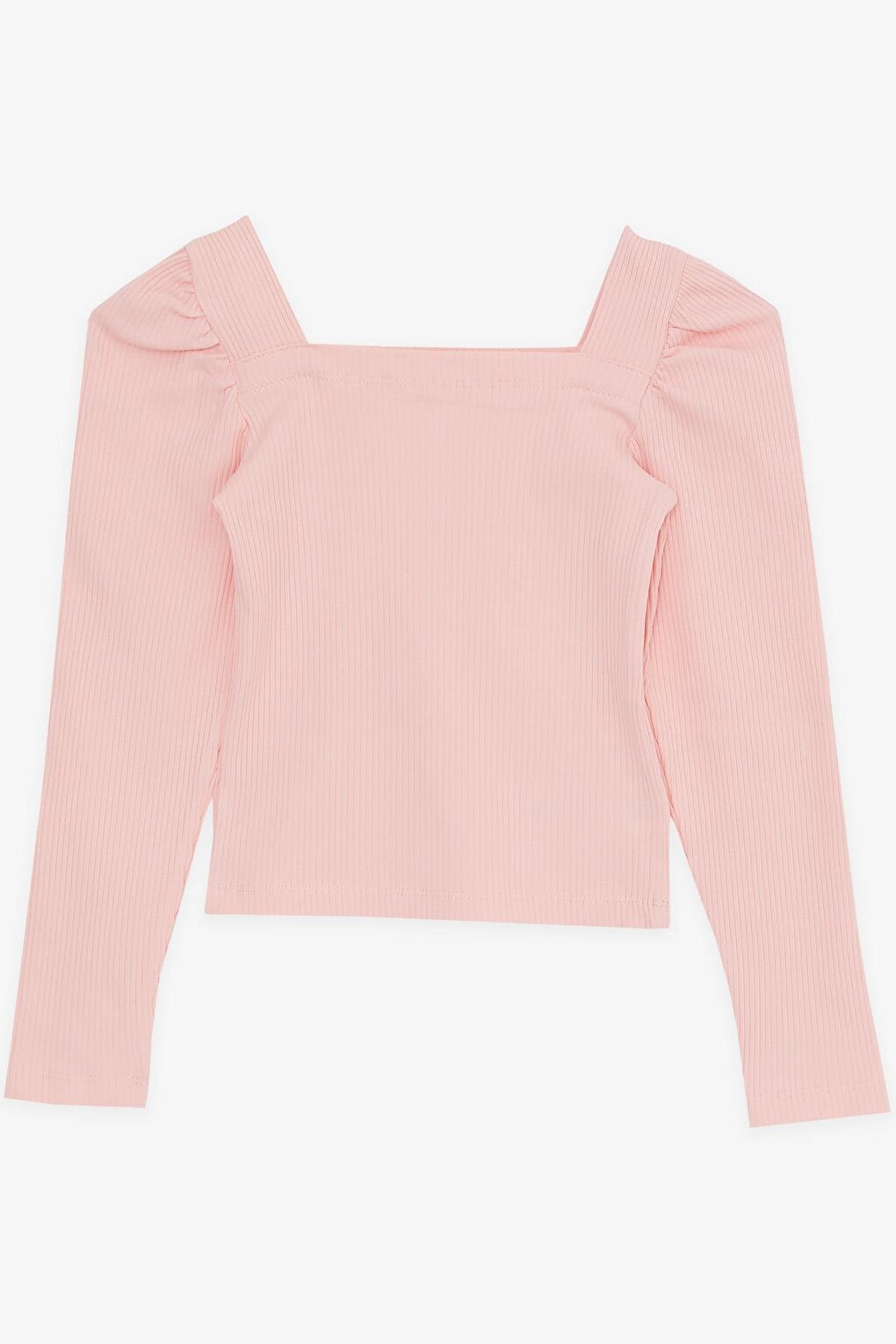 Girl's Square Neck Long Sleeve Blouse Corded Crop Salmon (8-14 Years)