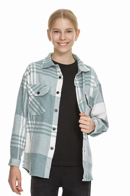 Girl's Pleated Back Plaid Shirt 9-14 Years Lx170