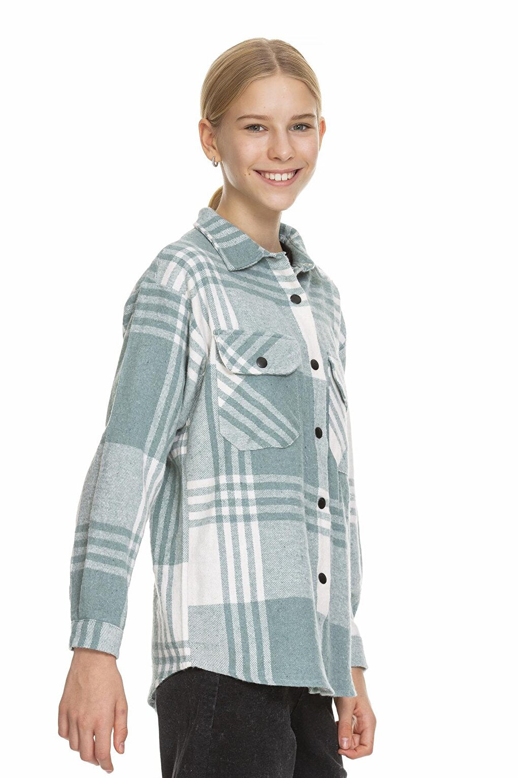 Girl's Pleated Back Plaid Shirt 9-14 Years Lx170