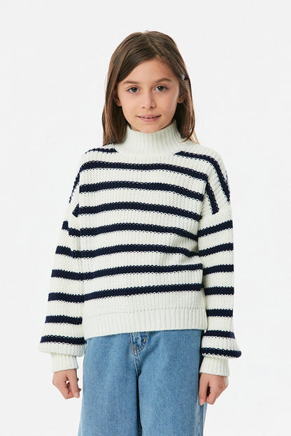 Striped High Collar Girl's Knitwear Sweater