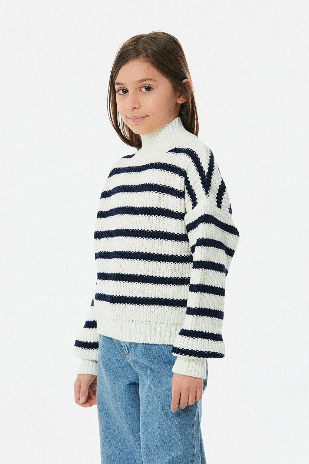 Striped High Collar Girl's Knitwear Sweater