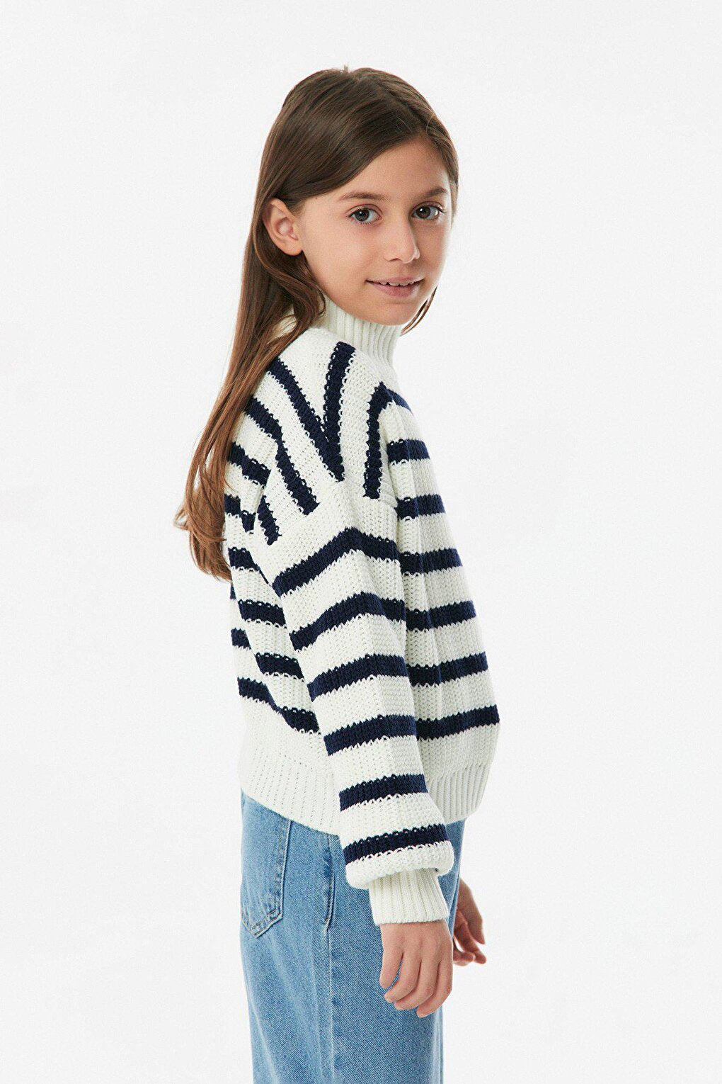 Striped High Collar Girl's Knitwear Sweater