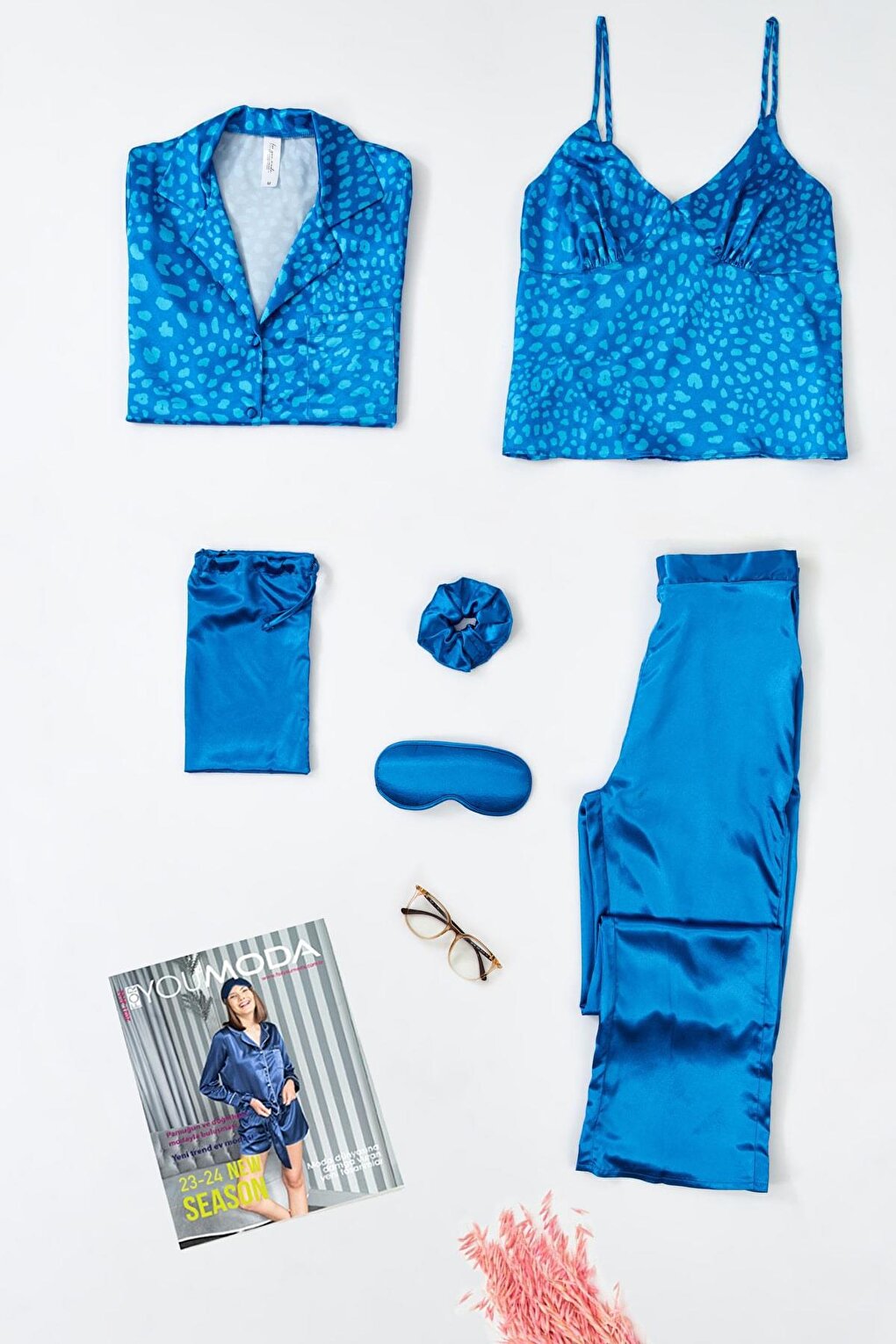 6-Piece Leopard Printed Blue Pajama Set