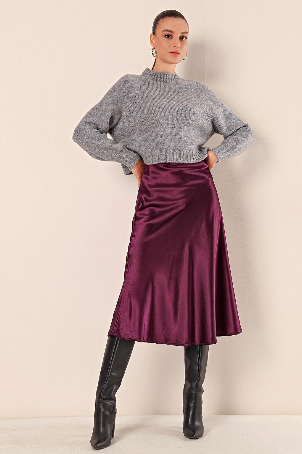 15806 Satin Skirt - Purple