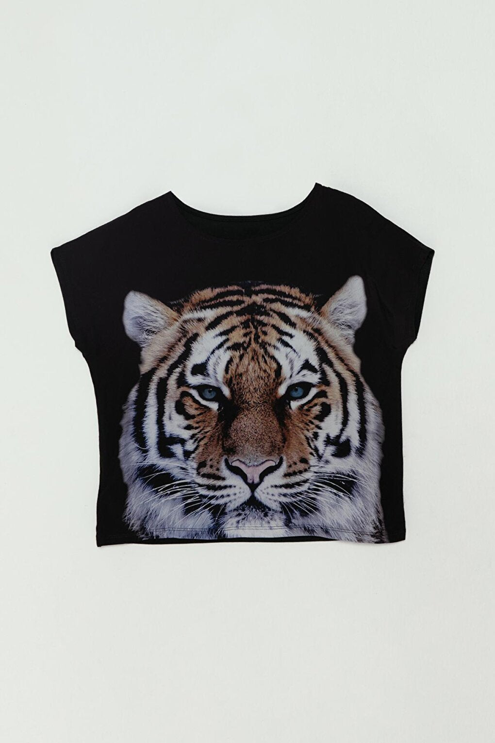 Black Tiger Printed Girls' T-Shirt