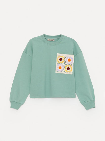 Girl's Floral Pocket Embroidered SweatShirt