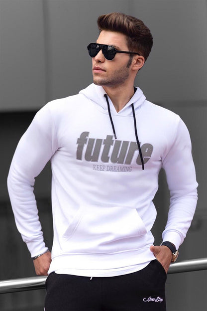 White Printed Hooded Sweatshirt 4164