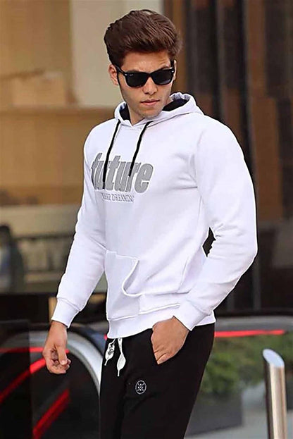 White Printed Hooded Sweatshirt 4164