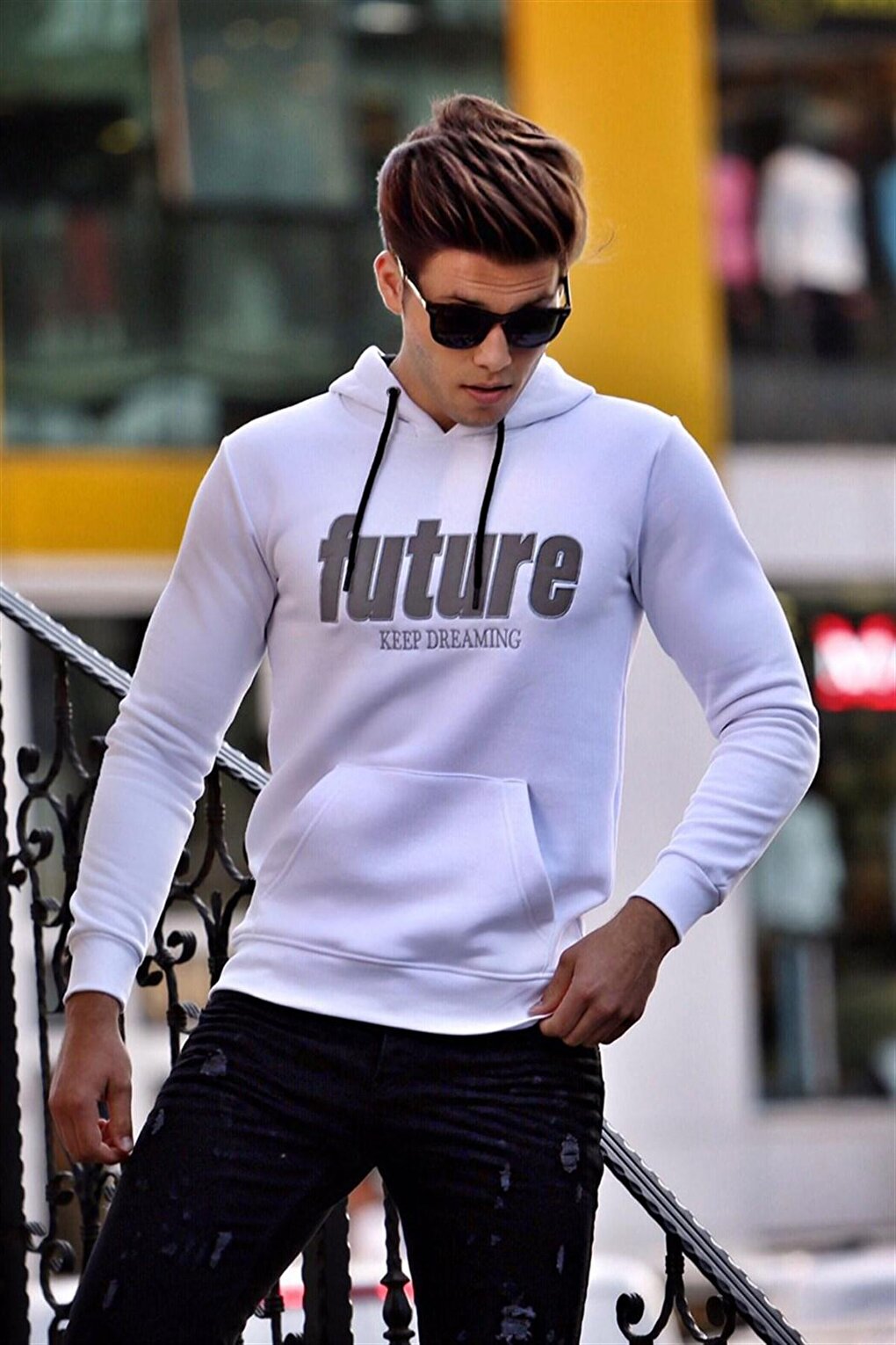 White Printed Hooded Sweatshirt 4164