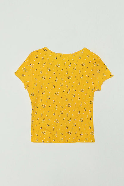 Floral Printed Button-Front Girls' T-Shirt