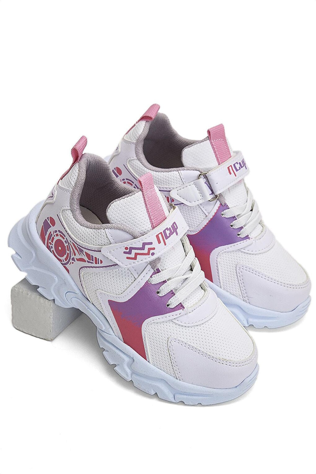 Children's Unisex White Pink Comfortable Velcro Sports Shoes