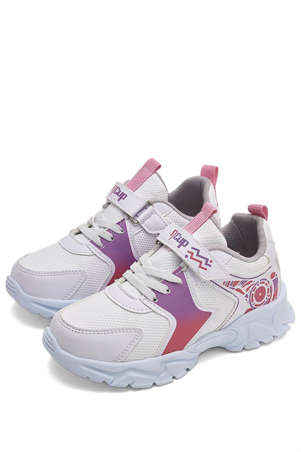 Children's Unisex White Pink Comfortable Velcro Sports Shoes