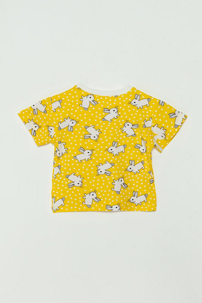 Rabbit Printed Short Sleeve Girls' T-Shirt