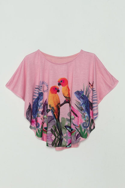 Parrot Printed Bat Sleeve Girl's T-Shirt