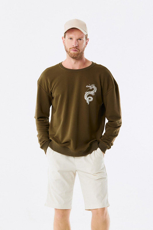 Dragon Printed Crew Neck Sweatshirt