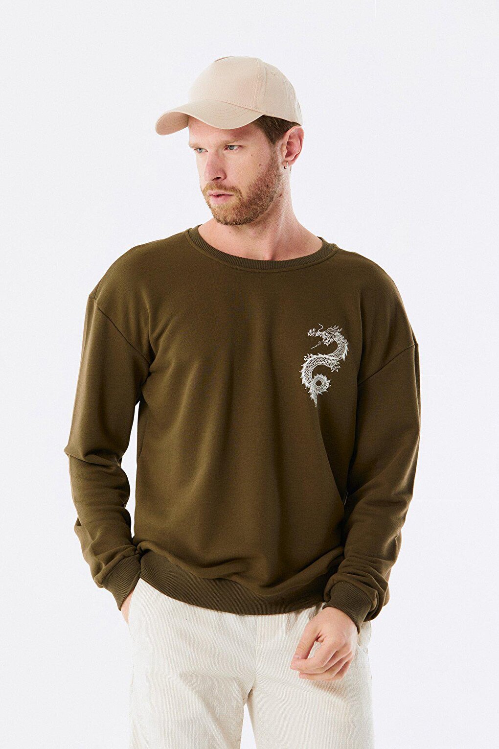 Dragon Printed Crew Neck Sweatshirt