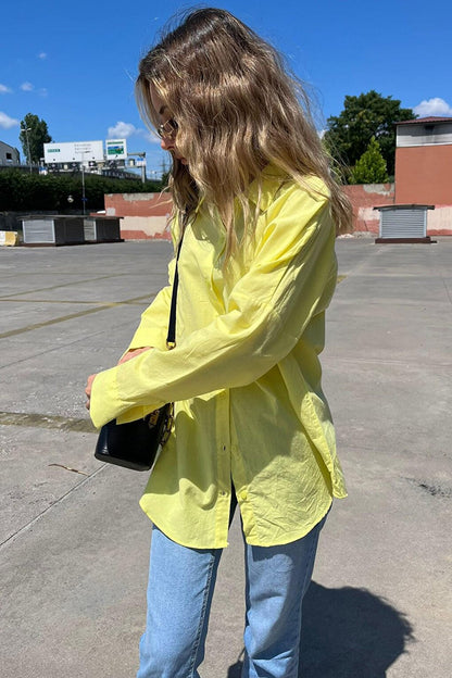 Yellow Oversize Basic Pocket Poplin Shirt MG1530