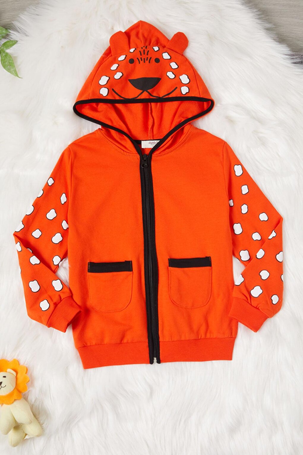 Orange Teddy Bear Embroidered Hooded Cardigan Baby Boy Set 16951