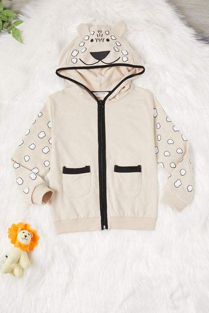 Cream Teddy Bear Embroidered Hooded Cardigan Baby Boy Set 16627