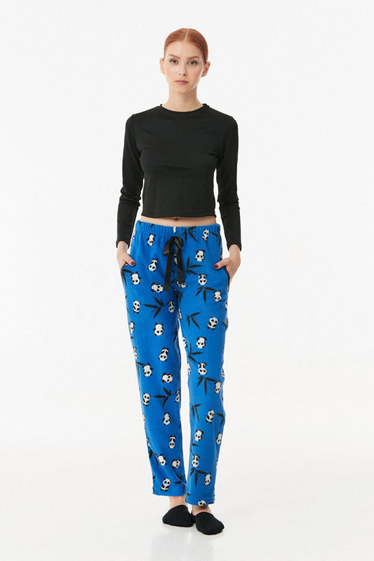 Panda Printed Pocket Fleece Pajama Bottoms