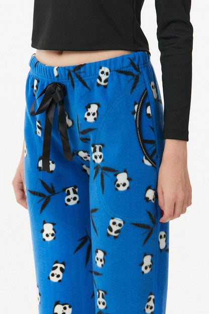 Panda Printed Pocket Fleece Pajama Bottoms