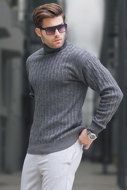 Anthracite Turtleneck Patterned Men's Sweater 6835