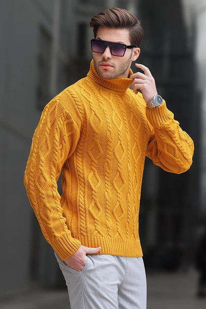 Mustard Turtleneck Men's Knitwear Sweater 6854