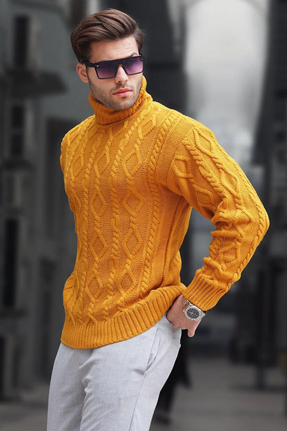 Mustard Turtleneck Men's Knitwear Sweater 6854