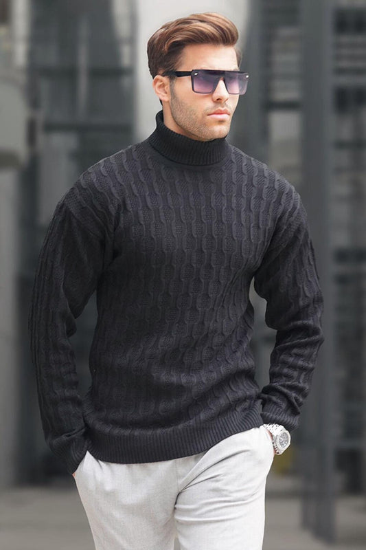 Black Turtleneck Patterned Men's Sweater 6835