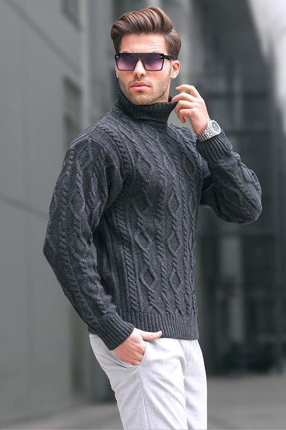 Anthracite Turtleneck Men's Knitwear Sweater 6854