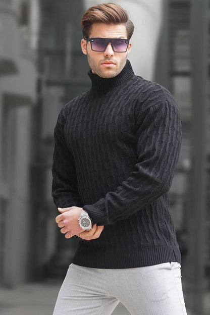 Black Turtleneck Patterned Men's Sweater 6835