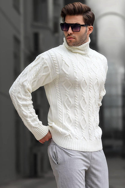 Ecru Turtleneck Men's Knitwear Sweater 6854