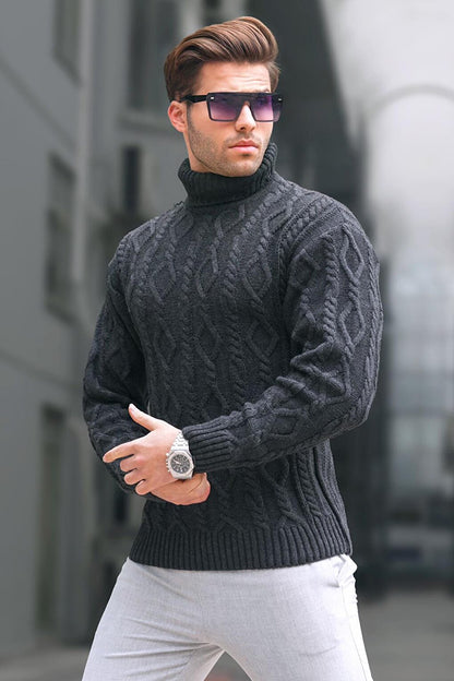 Anthracite Turtleneck Men's Knitwear Sweater 6854