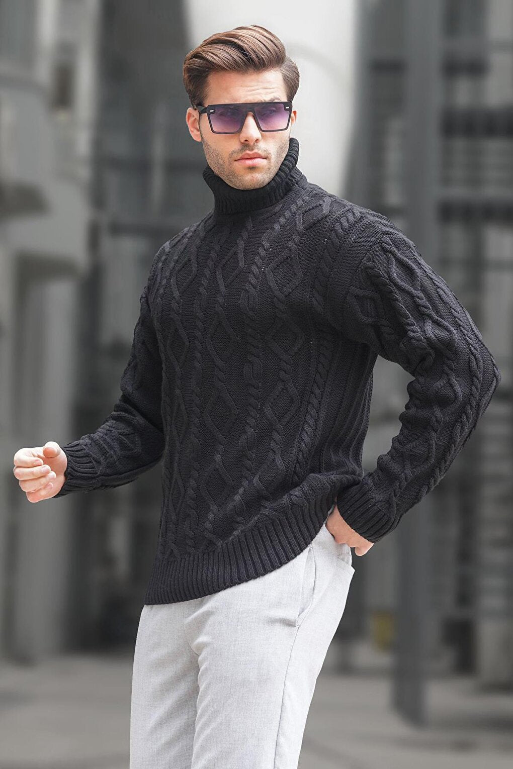 Black Turtleneck Men's Knitwear Sweater 6854