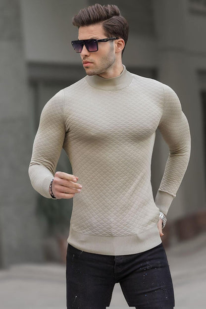 Beige Turtleneck Men's Knitwear Sweater 6809