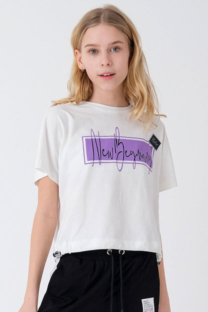 Girl's Adjustable Waist Printed T-shirt Hn2