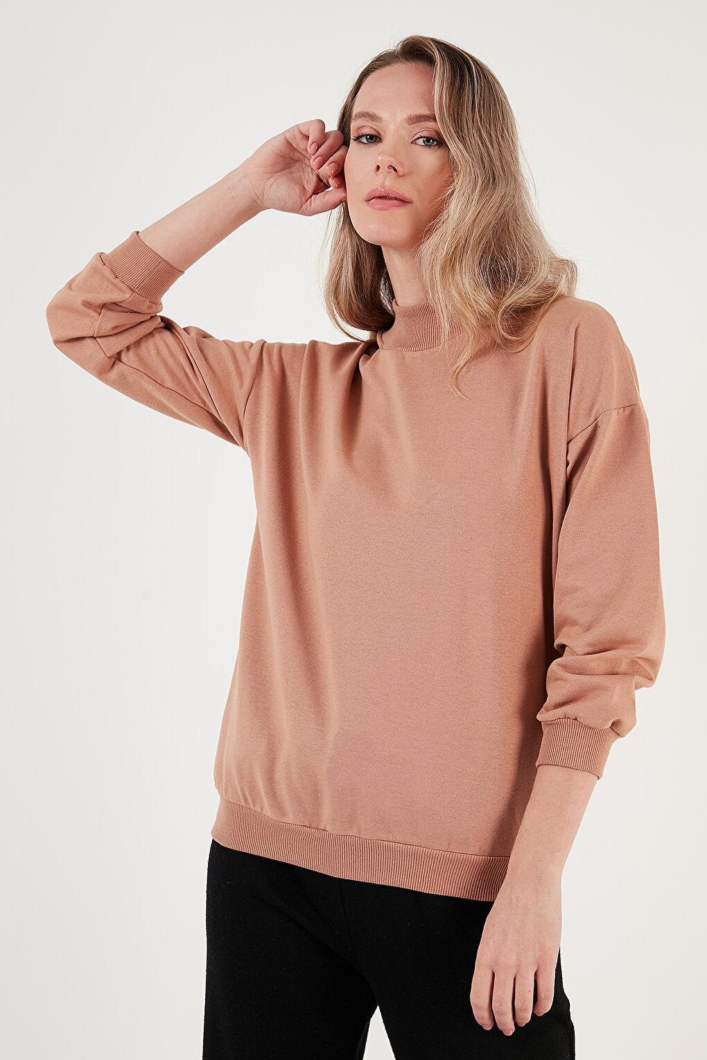 Cotton Stand Collar Basic Knitted Sweat 5863323