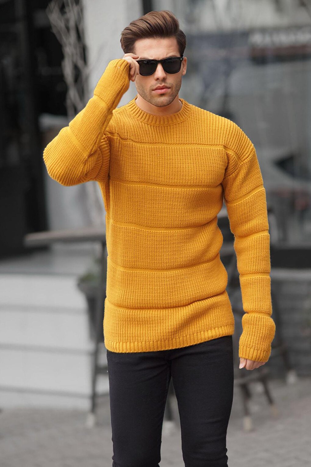 Mustard Crew Neck Knitted Sweater 6855