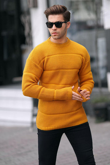 Mustard Crew Neck Knitted Sweater 6855