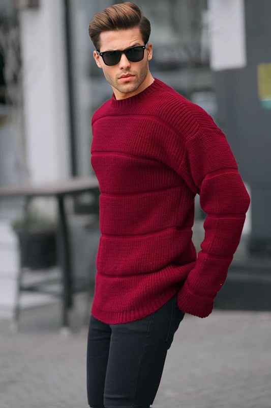 Claret Red Crew Neck Knitted Sweater 6855