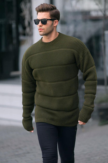 Khaki Crew Neck Knitted Sweater 6855