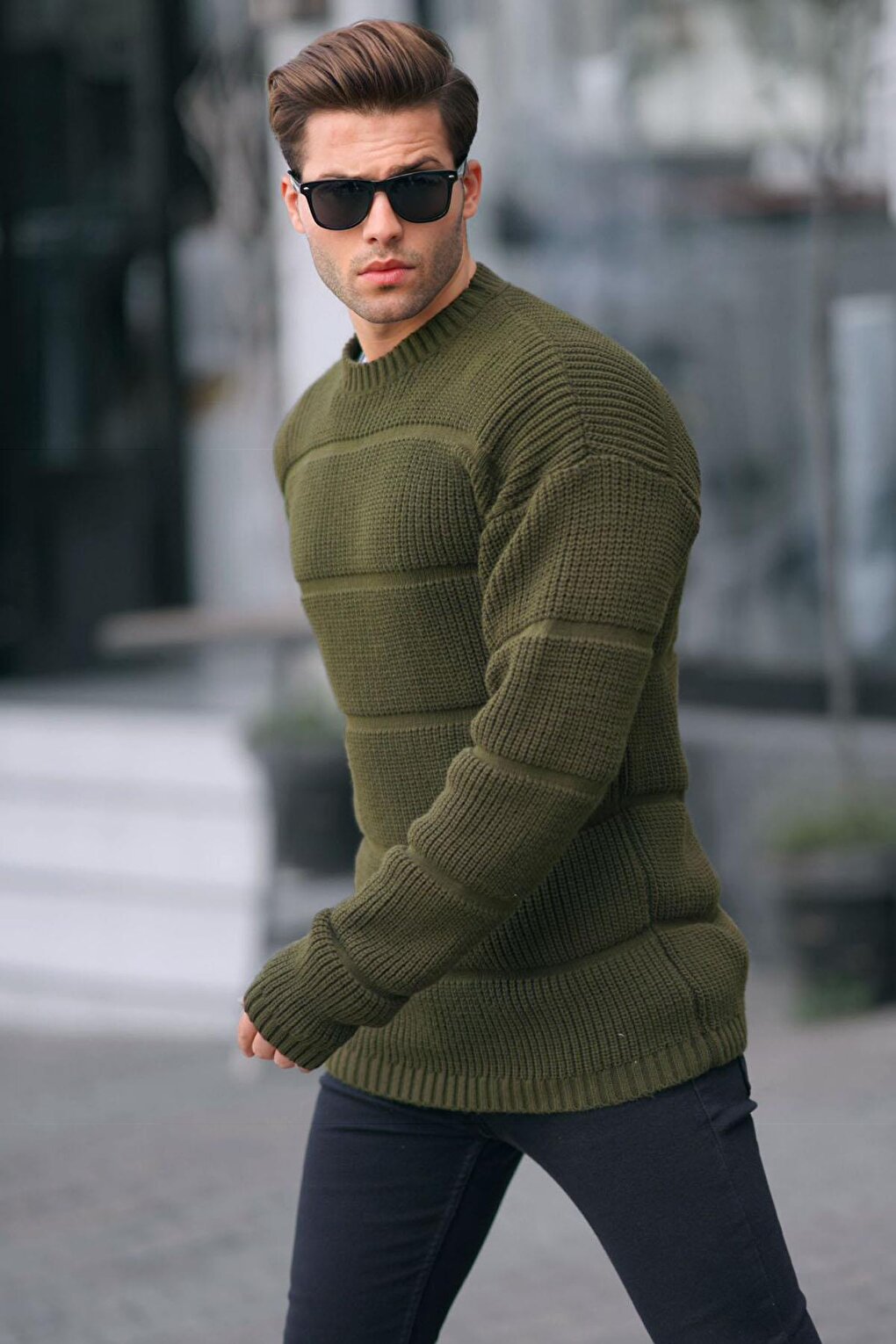 Khaki Crew Neck Knitted Sweater 6855